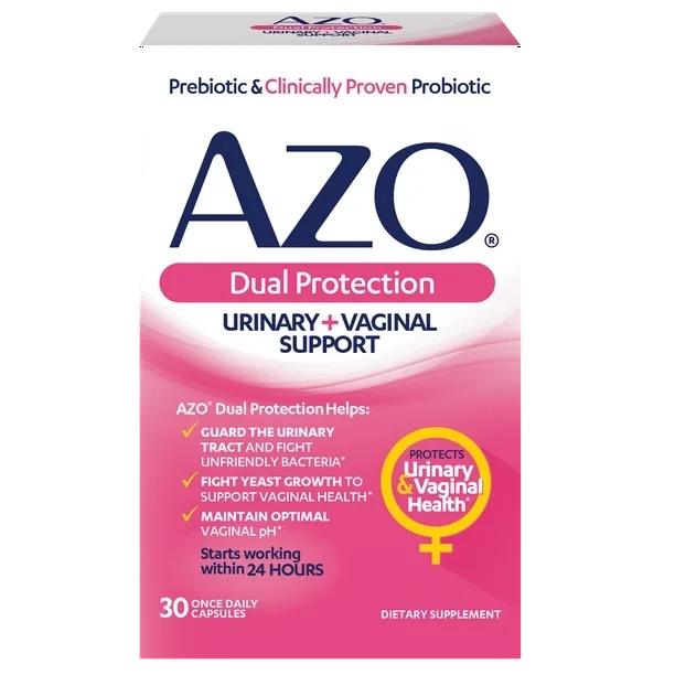 AZO Protection | Urinary + Vaginal Support* | Prebiotic Plus Clinically Proven Women's Probiotic | Starts Working Within 24 Hours | Non-GMO | 30 Count