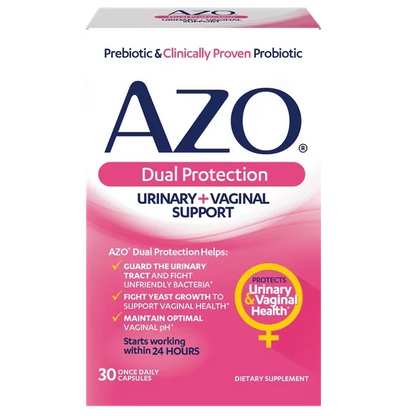 AZO Protection | Urinary + Vaginal Support* | Prebiotic Plus Clinically Proven Women's Probiotic | Starts Working Within 24 Hours | Non-GMO | 30 Count