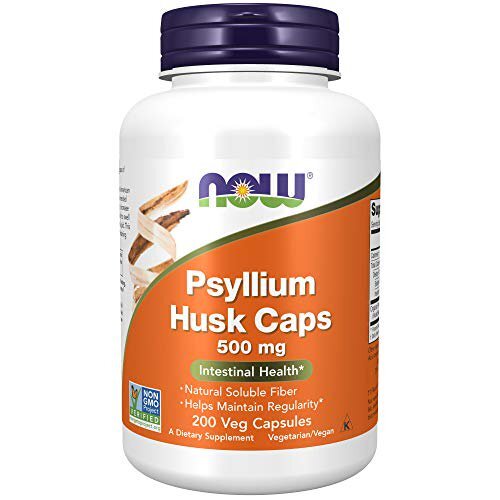 NOW Psyllium Husk Caps 500 mg, Non-GMO Project Verified, Natural Soluble Fiber, Intestinal Health*, 200 Veg Capsules