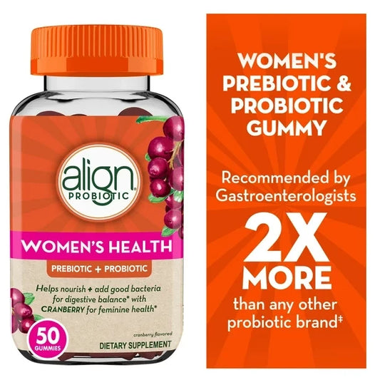 ALIGN Health, Prebiotic + Probiotic, with Cranberry for Feminine Health, Help Nourish & Add Good Bacteria for Digestive Health, 50 Gummies