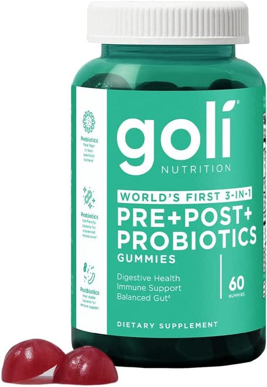 Pre + Post + Probiotics Gummies - 60 Count - World’s First 3-in-1 Gluten-Free, Vegan, Non-GMO, and Gelatin-Free.