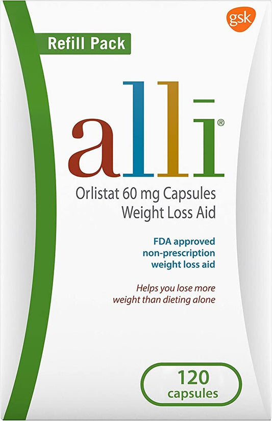 Alli Orlistat Weight Loss Supplement Capsules Starter Pack, 60 Mg, 120 Ct