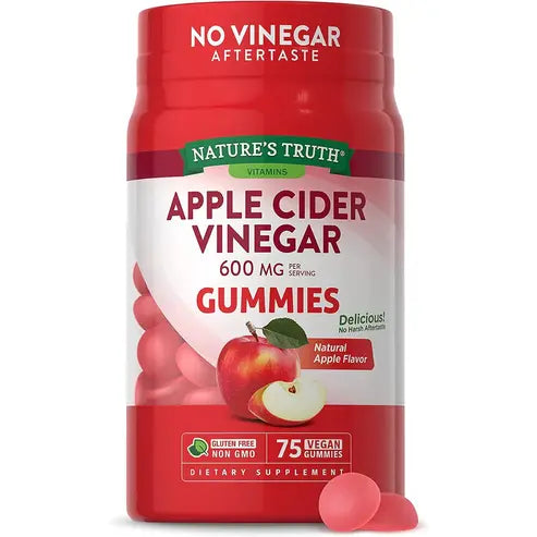 Nature's Truth Apple Cider Vinegar Gummies | 600 mg | 75 Gummies | Natural Apple Flavor | Vegan, Non-GMO, Gluten Free Supplement