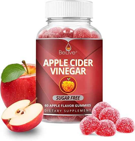 BeLive Apple Cider Vinegar Gummies - AVC Gummies Without Sugar I Detox, Cleanse & Support Digestive Health, Tasty Alternative to AVC Capsules, Vegan, Keto Friendly, Non GMO, Gluten Free | 60 Ct