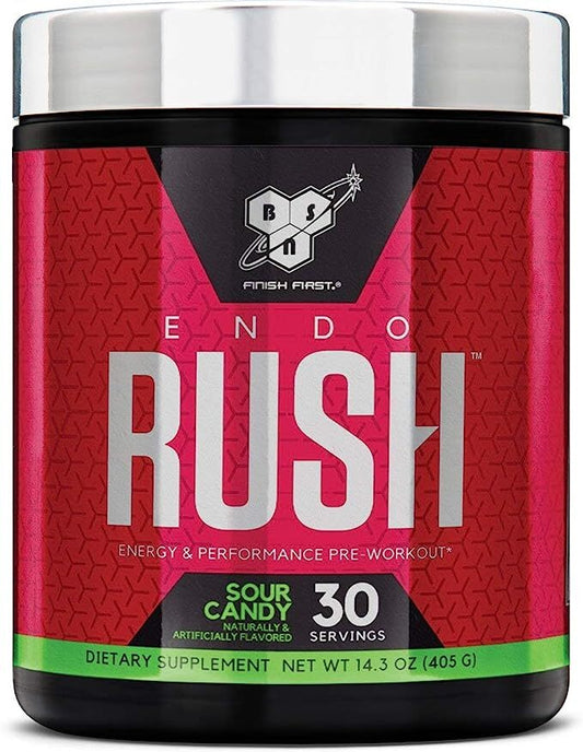 BSN Endorush Pre Workout Powder, Energy Supplement for Men and Women, 300mg of Caffeine, with Beta-Alanine and Creatine, Sour Candy, 30 Servings , 14.3 Ounce