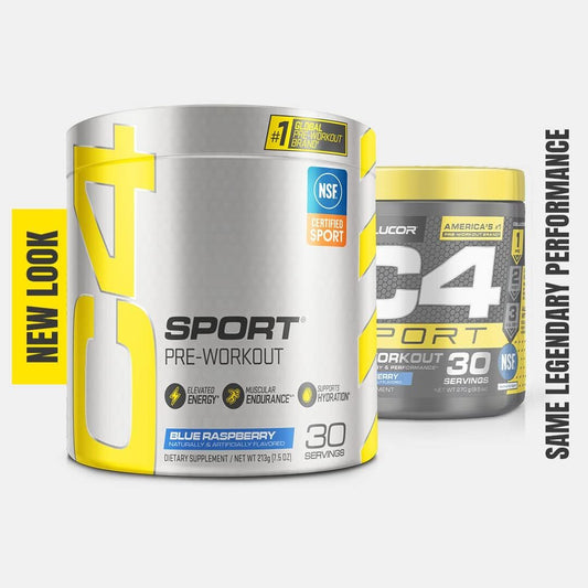 C4 Sport Pre Workout Powder Blue Raspberry - Pre Workout Energy with 3g Creatine Monohydrate + 135mg Caffeine and Beta-Alanine Performance Blend - NSF Certified for Sport | 30 Servings