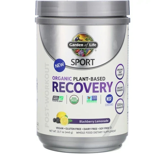 Garden of Life Sport Vegan Organic Plant Based Post Workout Muscle Recovery Powder for Men & Women - BlackBerry Lemonade 30 Servings, 100mg Magnesium, Antioxidants, Supplements, 15.7 Oz