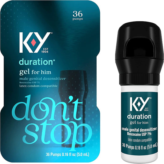 K-Y Duration Gel 0.16 fl oz, for Men, Adult Couples, Numbing Male Genital Desensitizer to Last Longer, Pleasure Enhancer, 36 Pumps, Latex Condom Compatible