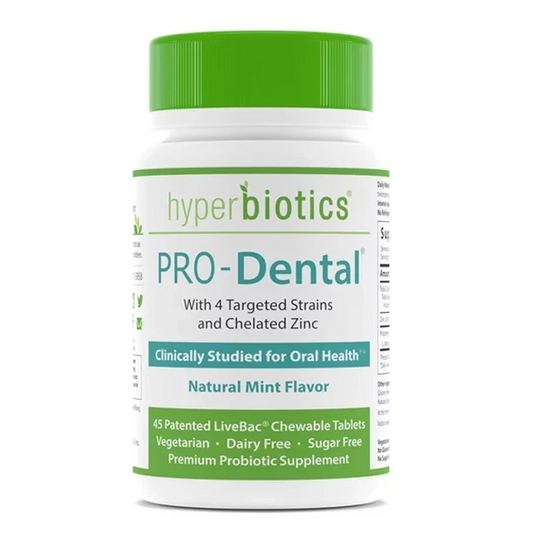 Hyperbiotics PRO-Dental w/ 4 Targeted Strains & Chelated Zinc - Clinically Studied for Oral Health - Natural Mint Flavor - 45 LiveBac Chewable Tablets