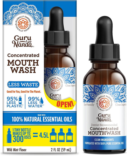 GuruNanda Concentrated Mouthwash, Helps with Bad Breath, Promotes Teeth Whitening, Made with 100% Natural Essential Oils, 1 Bottle Equals 300 Rinse,...