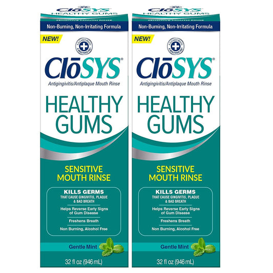 Closys Healthy Gums Mouthwash, Antiplaque and Antigingivitis for Gum Health, Non-Burning, Non-Irritating – 32 Fl Oz (Twin Pack)