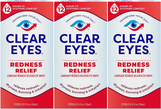 Clear Eyes Redness Eye Relief Eye Drops, 0.5 Fl Oz, Pack of 3