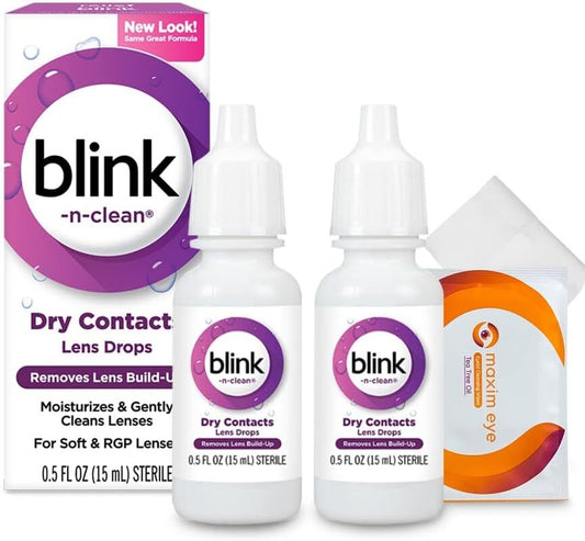 Blink-N-Clean Lens Drops 2 Pack Blink Eye Drops for Contact Lenses, 15 ml (Total 30 ml) Cleans & Moisturizes for Soft & RGP Lens Wearers