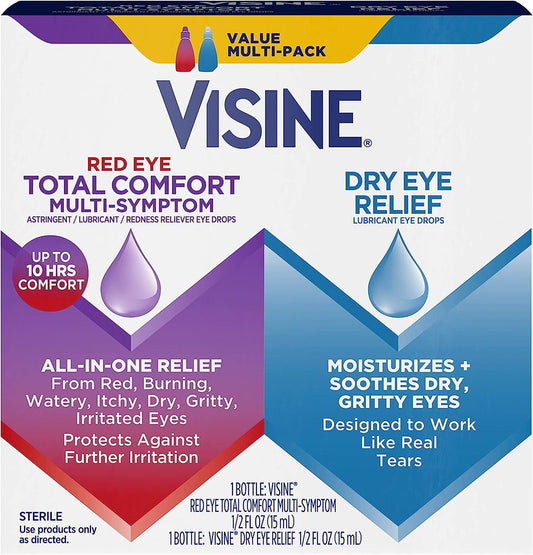 Visine Red Eye Total Comfort Multi-Symptom & Dry Eye Relief Lubricant Eye Drops, 2 Items