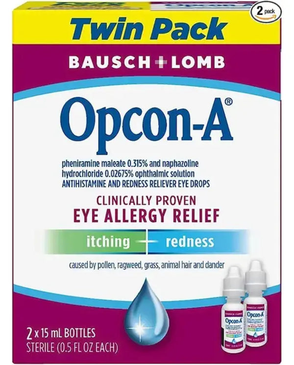 Allergy Eye Drops by Bausch & Lomb, for Itch & Redness Relief, 15 mL (Pack of 2) Opcon-A