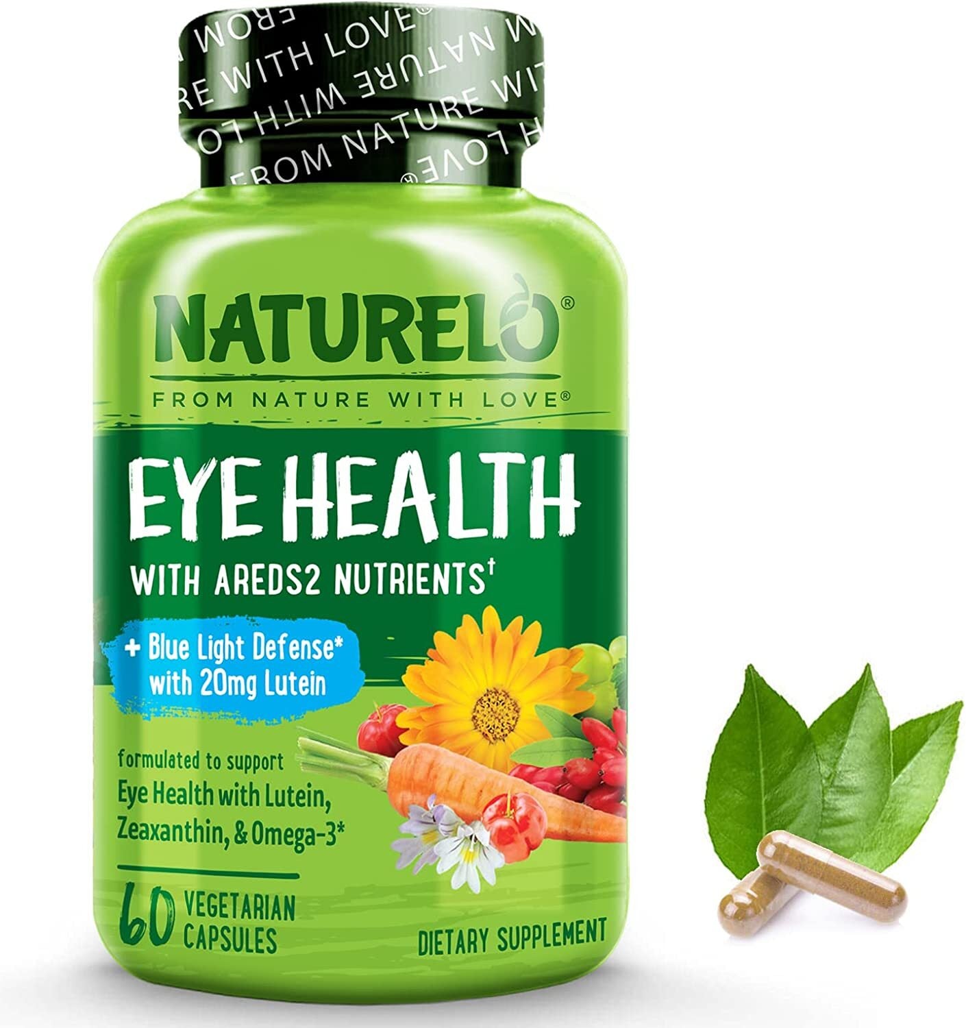 NATURELO Eye Vitamins - AREDS 2 Formula Nutrients with Lutein, Zeaxanthin, Vitamin C, E, Zinc, Plus DHA - Supplement for Dry Eyes, Healthy Vision, Eye...