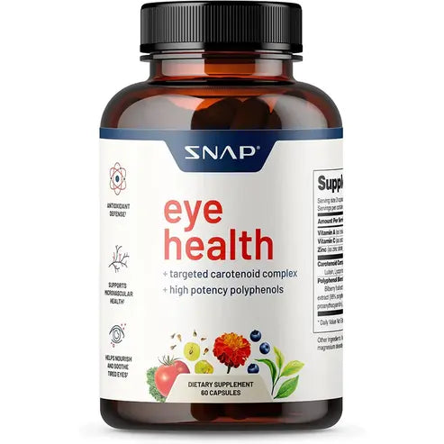Snap Eye Health Supplements for Adults, Lutein and Zeaxanthin Supplements, Bilberry Extract, Lycopene Supplement, Support Eye Health, Natural Carotenoid