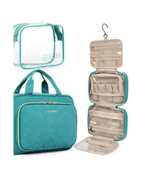 BAGSMART Toiletry Bag Hanging Travel Makeup Organizer with TSA Approved Transparent Cosmetic Bag Makeup Bag for Full Sized Toiletries (Blue, Large) Vitamins Depots