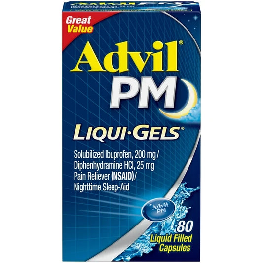 PM Liqui-Gels Pain Reliever and Nighttime Sleep Aid, Pain Medicine with Ibuprofen for Pain Relief and Diphenhydramine HCL for a Sleep Aid