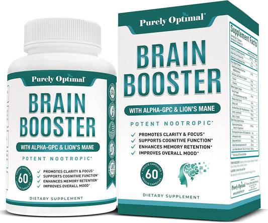 Purely Optimal Premium Brain Supplement - Nootropic Brain Booster for Focus, Clarity, Improved Memory, Concentration & Better Mood - w/ Alpha-GPC, Lion’s Mane, Ginkgo...