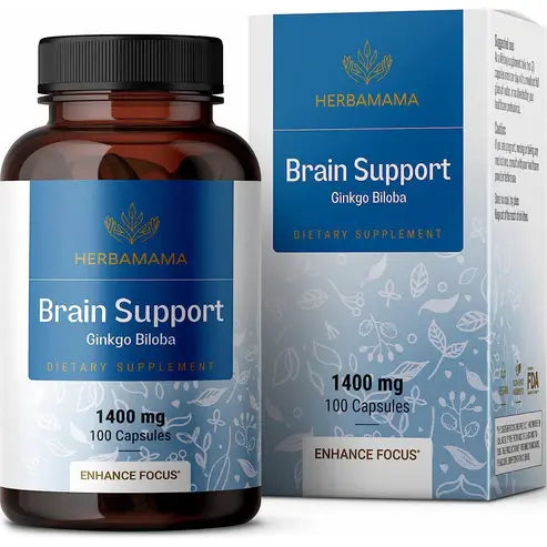 Brain Supplement - Nootropic Supplement to Support Cognitive Function, Memory, Mental Focus, Energy - Natural, Non-GMO, Vegan Formula - Ginkgo Biloba, Ginseng, Bacopa - 1400mg, 100 Capsules