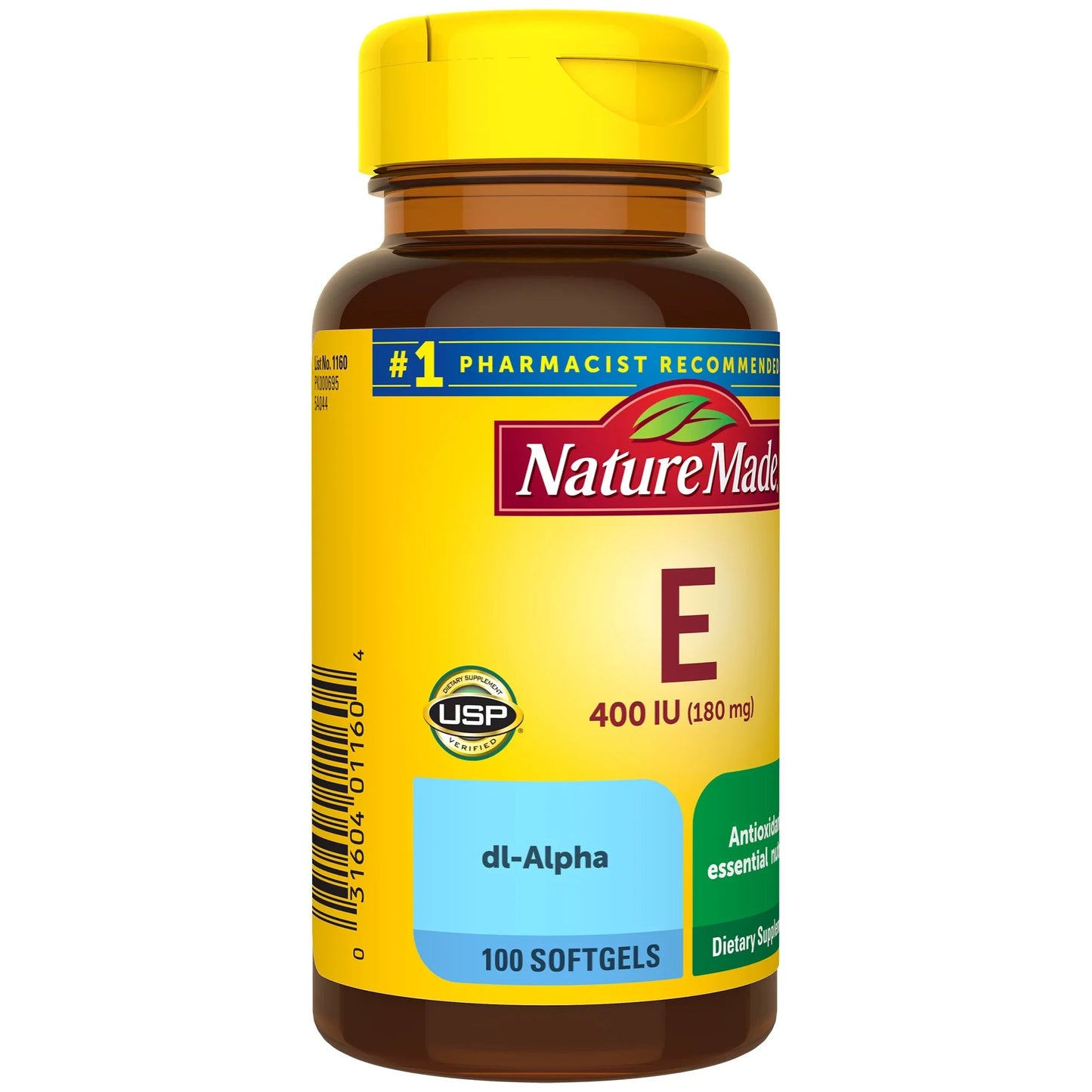 Nature Made Vitamin E 180 mg (400 IU) dl-Alpha, Dietary Supplement for Antioxidant Support, 100 Softgels, 100 Day Supply