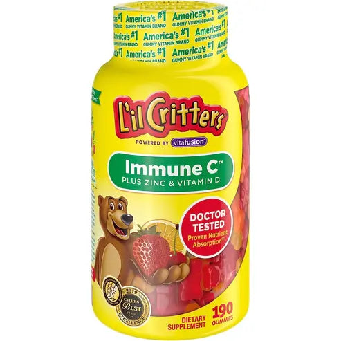 Lil Critters Kids Immune C Gummy Supplement: Vitamins C, D3 & Zinc for Immune Support, 60 or 120mg Vitamin C Per Serving, 190 Count (95-190 Day Supply)