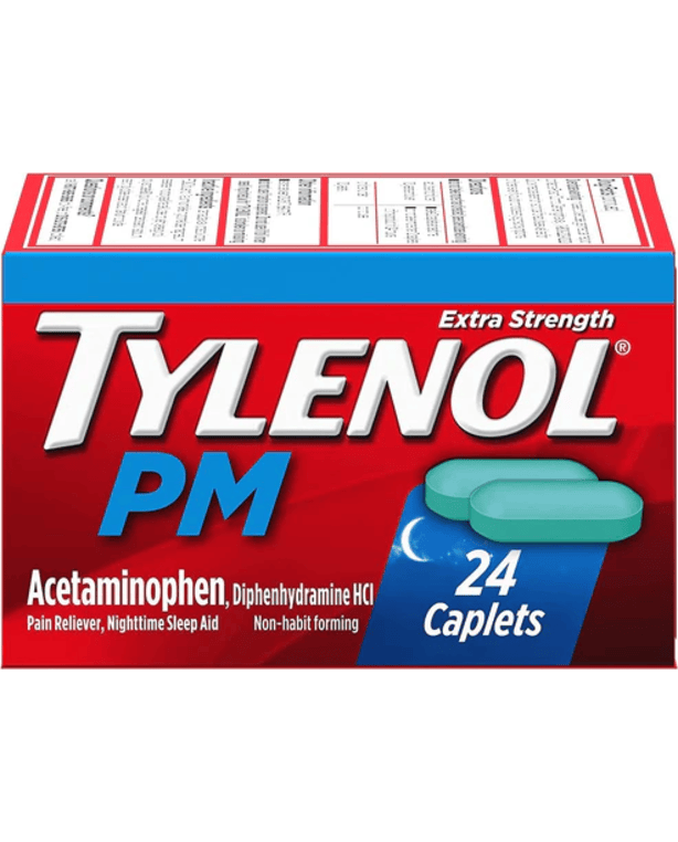 Tylenol PM Extra Strength Nighttime Pain Reliever & Sleep Aid Caplets, 500 mg Acetaminophen & 25 mg Diphenhydramine HCl, Relief for Nighttime Aches & Pains, Non-Habit Forming, 24 ct