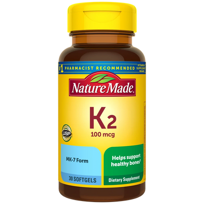 Nature Made Vitamin K2 100 mcg, Healthy Bone Supplements, 30 Softgels, 30 Day Supply
