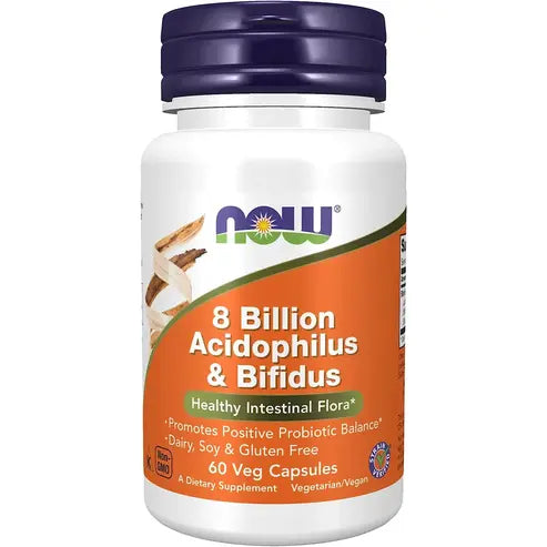 NOW Supplements, 8 Billion Acidophilus & Bifidus, Dairy, Soy and Gluten Free, Strain Verified, 60 Veg Capsules