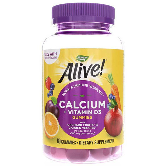 Nature's Way Alive Premium Calcium + D3 Gummies, Supports Healthy Bones & Muscles*, Strawberry and Raspberry Lemonade Flavored, 60 Gummies