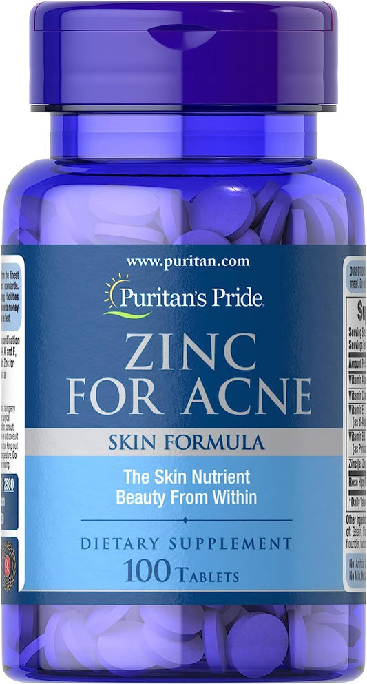 Puritan's Pride Zinc for Acne a Mineral for Immune Sytem Health 100 Tablets