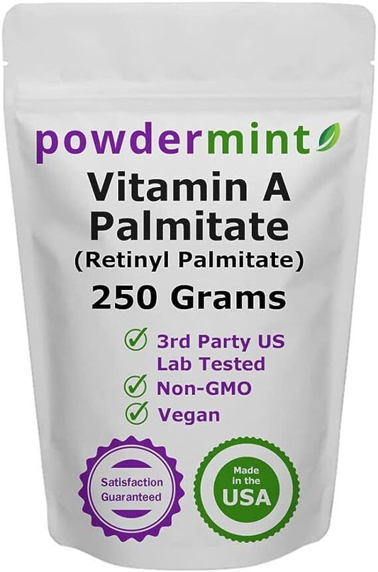 Powder Mint Vitamin A Powder (Palmitate Powder, Retinyl Palmitate Powder, Retinol Powder) 15000 IU (Multiple Sizes) Non-GMO, Vegan, Wrinkle Reduction, Skin Health - Scoop Included (250 Grams)