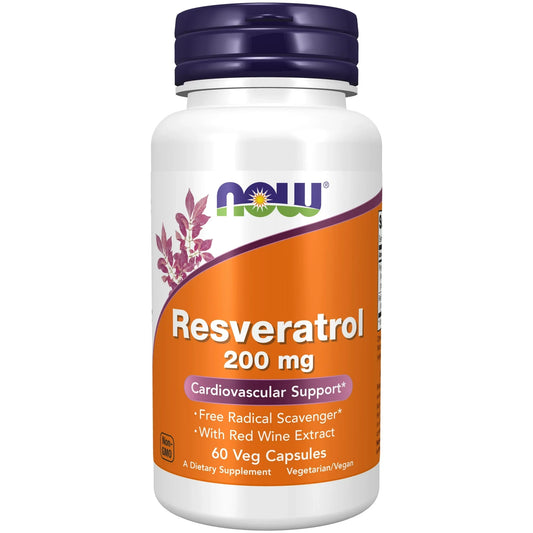 NOW Supplements, Natural Resveratrol 200 mg with Red Wine Extract, 60 Veg Capsules (Pack of 2)