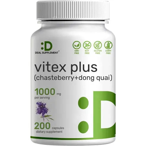 Vitex Supplement for Women - Vitex Chasteberry Supplement 1000mg Plus Dong Quai Capsules, 200 Counts