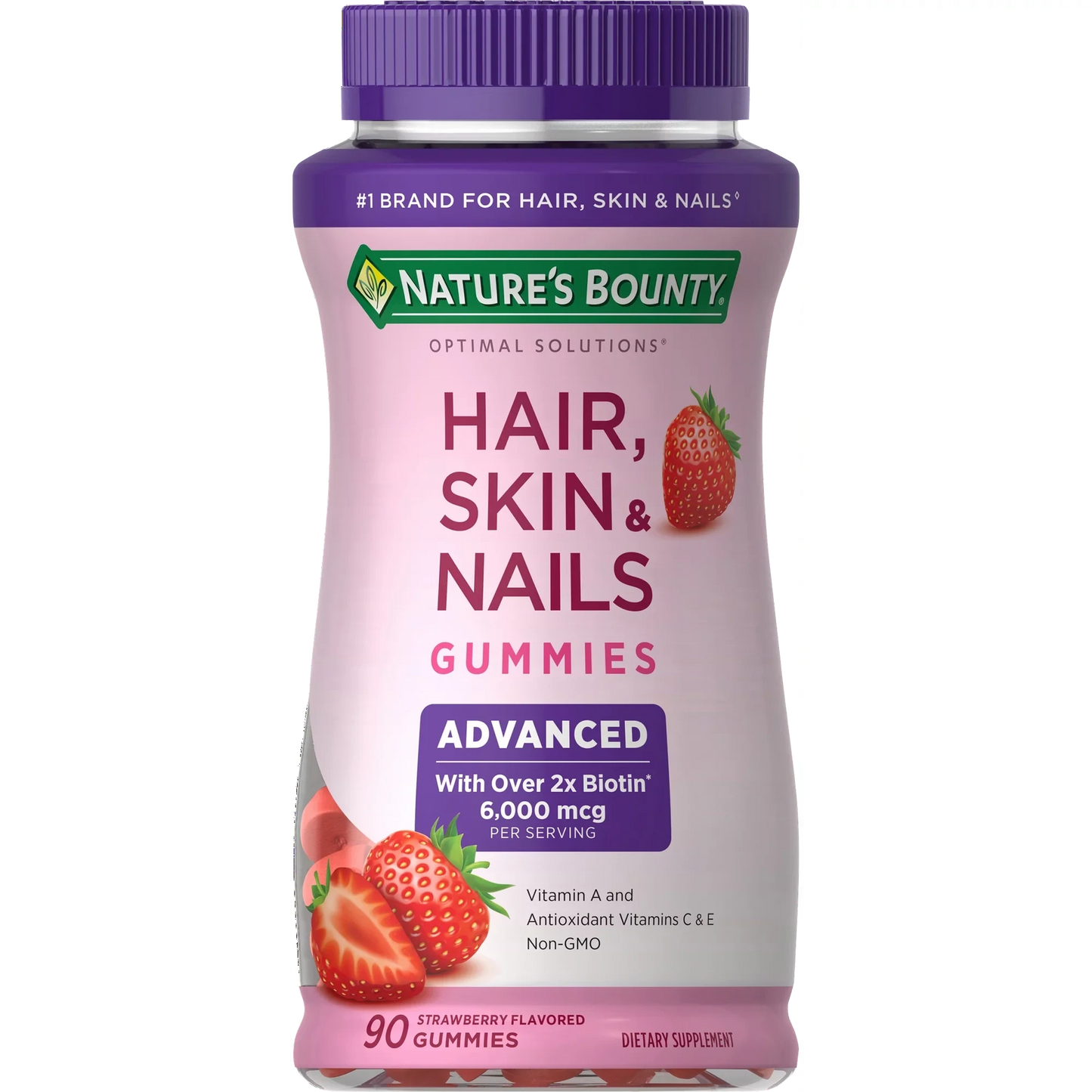 Nature's Bounty Optimal Solutions Advanced Hair, Skin & Nails Gummies, Strawberry, 90 ct