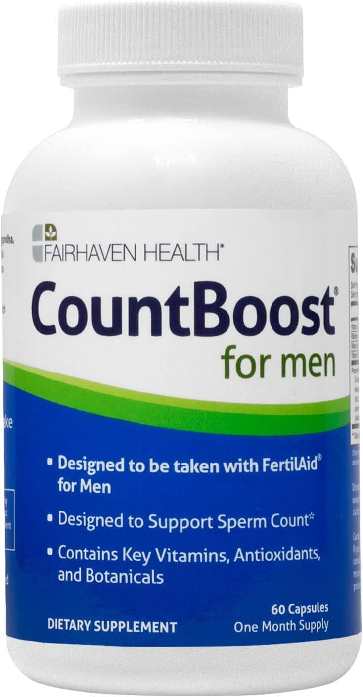 Fairhaven Health CountBoost for Men Optimal Count and Volume Support Male Fertility Supplement | Pre-Conception Nutrition for Him | with Ashwagandha, Vitamin C, and CoQ10 | 60 Capsules