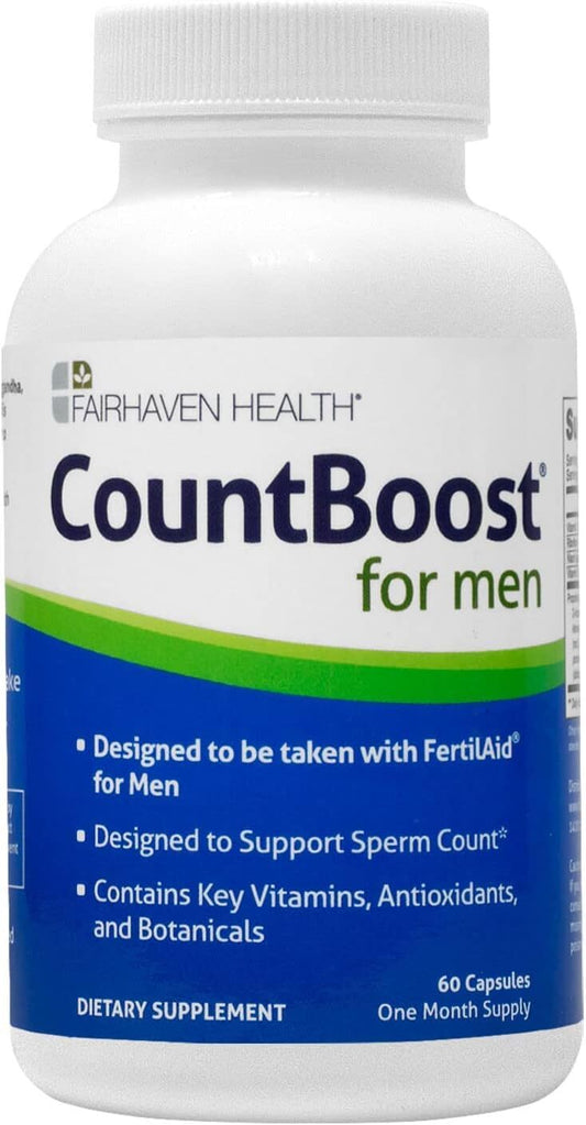 Fairhaven Health CountBoost for Men Optimal Count and Volume Support Male Fertility Supplement | Pre-Conception Nutrition for Him | with Ashwagandha, Vitamin C, and CoQ10 | 60 Capsules