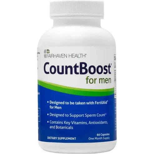 Fairhaven Health CountBoost for Men Optimal Count and Volume Support Male Fertility Supplement | Pre-Conception Nutrition for Him | with Ashwagandha, Vitamin C, and CoQ10 | 60 Capsules