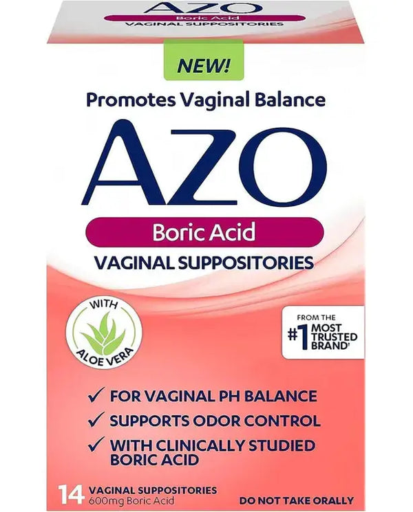AZO Boric Acid Vaginal Suppositories, Helps Support Odor Control and Balance Vaginal PH with Clinically Studied Boric Acid, Non-GMO AZO
