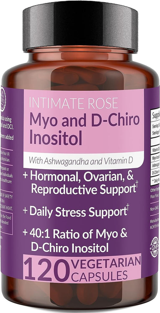 Myo-Inositol & D-Chiro Inositol 40:1 Blend + Vitamin D3 + Ashwagandha - Vegan Capsule - Hormone Balance & Healthy Ovarian Support for Women - 100% All-Natural PCOS Supplement - Made in USA