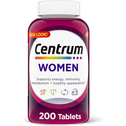 Centrum Multivitamin for Women, Multivitamin/Multimineral Supplement with Iron, Vitamin D3, B Vitamins and Antioxidant Vitamins C and E, Gluten Free, Non-GMO Ingredients - 200 Count