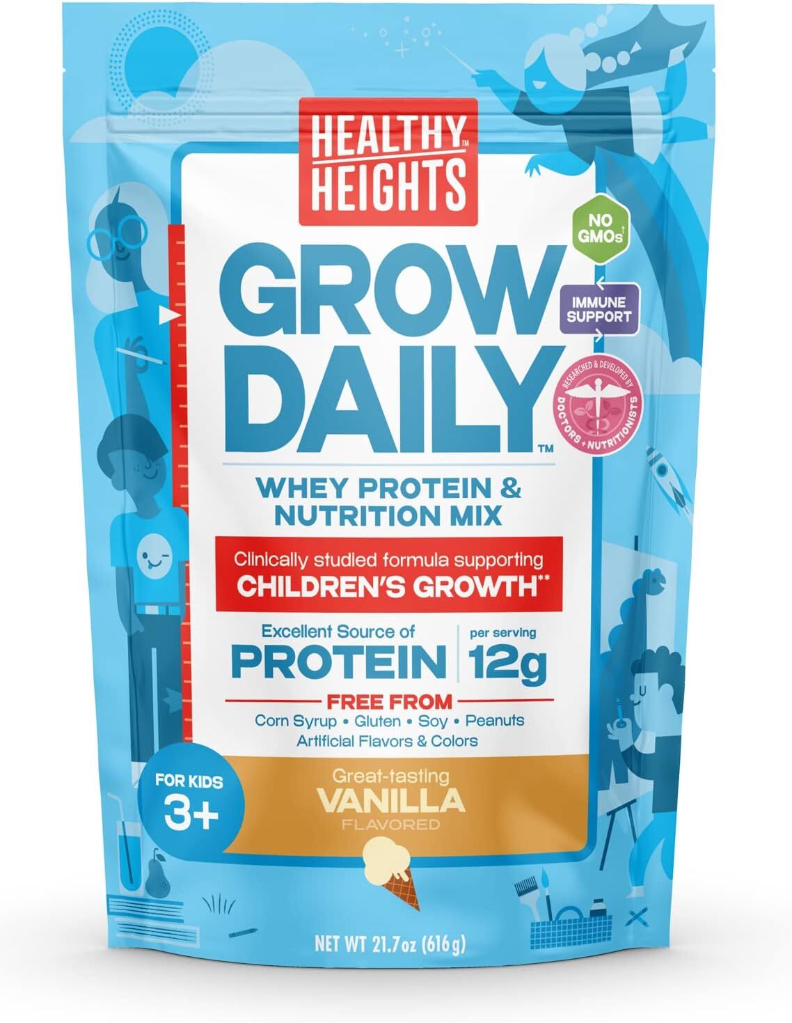 Healthy Height Grow Daily 3 Protein Powder (Vanilla) - Developed by Pediatricians - High in Protein Nutritional Shake - Contains Key Vitamins & Minerals