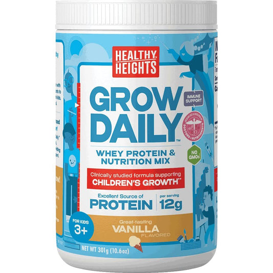 Grow Daily 3+ Shake Mix 7-serving Canister by Healthy Heights - Protein Powder (Vanilla) - Developed by Pediatricians - High in Protein Nutritional Shake - Contains Key Vitamins & Minerals