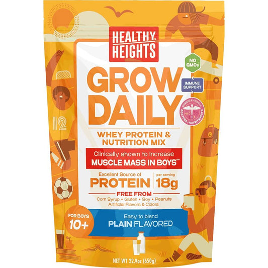 Healthy Heights Grow Daily Boys 10+ Shake Mix Bag Protein Powder (Plain) - Developed by Pediatricians - High in Protein Nutritional Shake - Contains Key Vitamins & Minerals