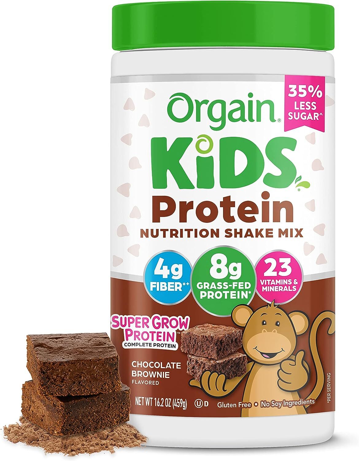 Orgain Kids Protein Powder Shake Mix, Chocolate Brownie - 8g Dairy Protein, 23 Vitamins & Minerals, Fruit & Vegetable Blend, Gluten Free, No Soy Ingredients, Add Nutrients to Kids Snacks - 1lb