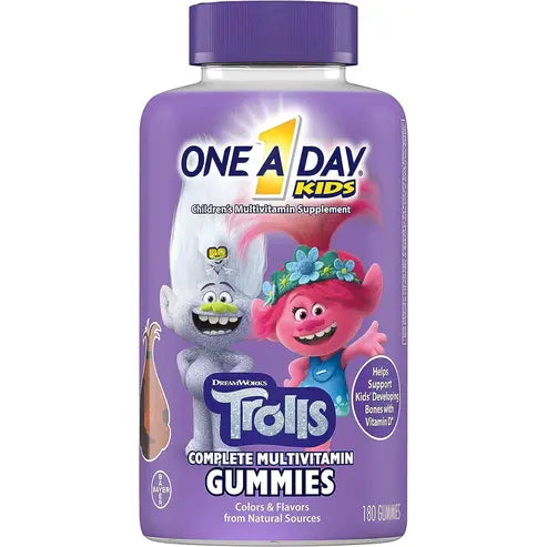 One A Day Kids Trolls Multivitamin Gummy, Kids Vitamins with Vitamins A, B6, B12, C, D, E, Zinc, Folic Acid and Biotin, Trolls, 180 Count