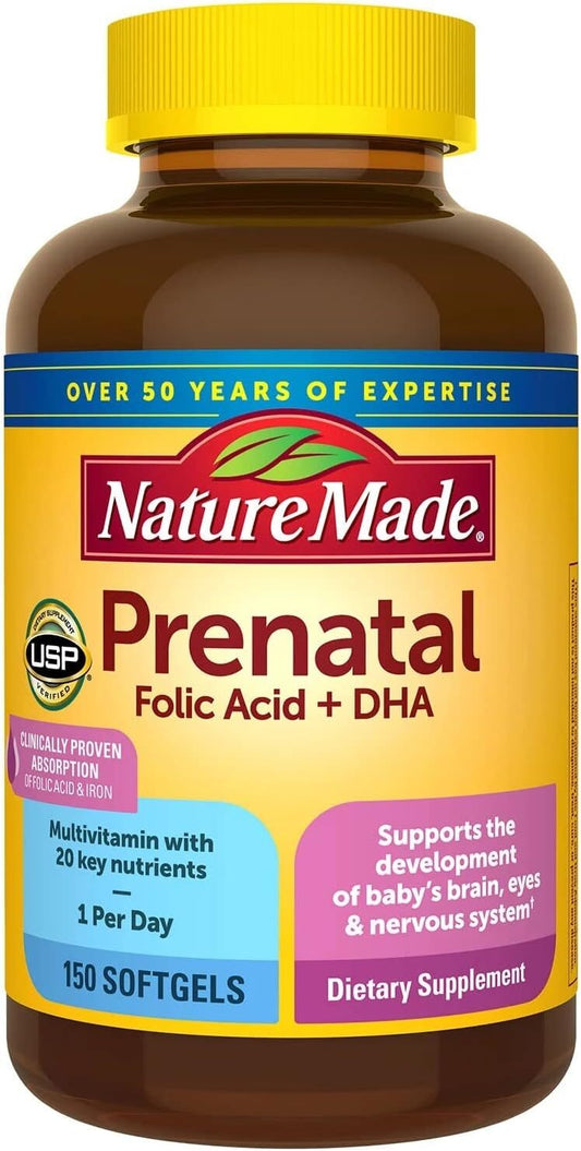 Nature Made Prenatal Multivitamin with Folic Acid, Prenatal Vitamin and Mineral Supplement for Daily Nutritional Support, 150 Tablets, 150 Day Supply