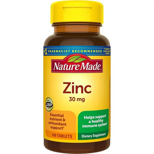 Nature Made Zinc 30 mg, Dietary Supplement for Immune Health and Antioxidant Support, 100 Tablets, 100 Day Supply