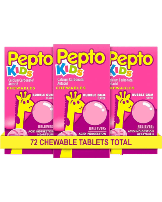 Pepto Bismol Kid's Chewable Tablets for Heartburn, Acid Indigestion, Sour Stomach, and Upset Stomach, Bubblegum Flavor, 24 ct x 3